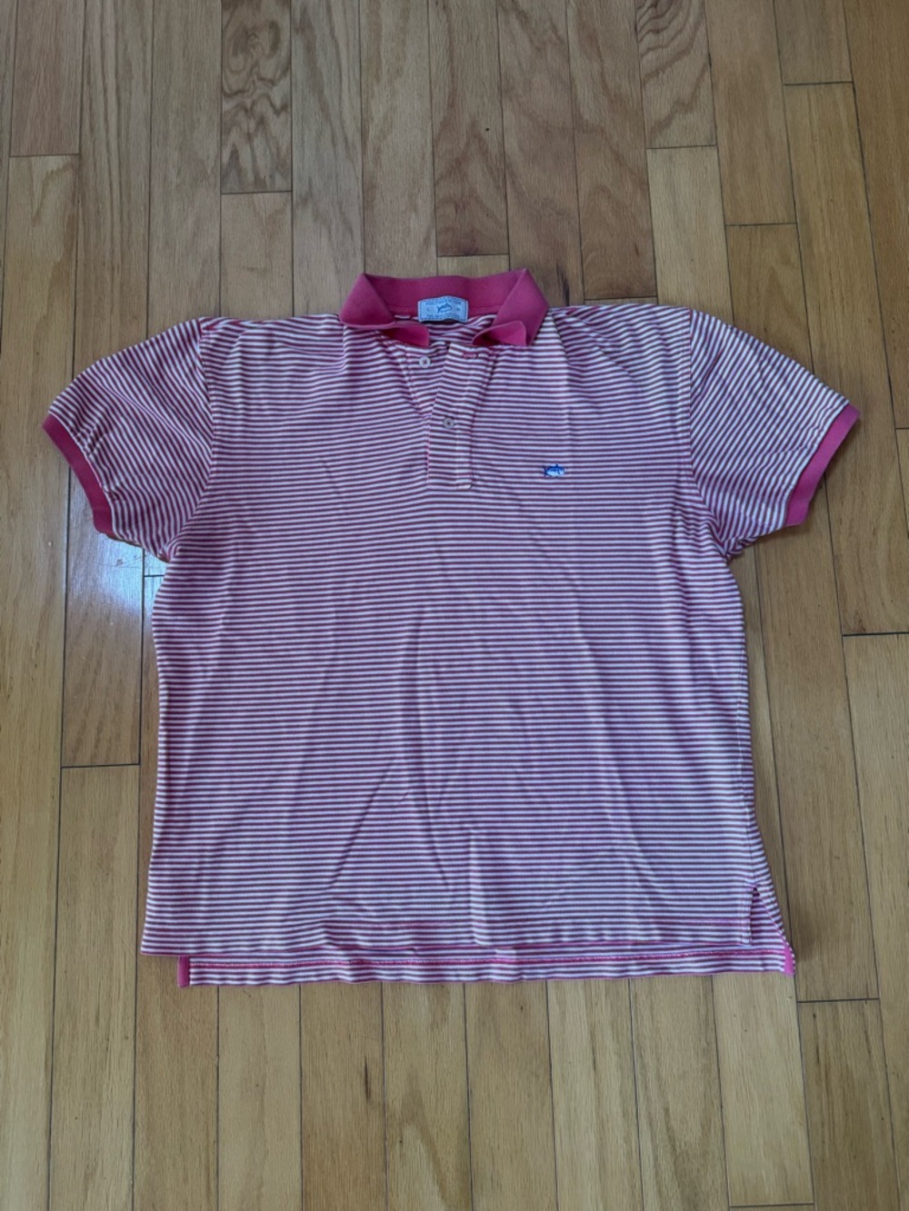 Southern Tide Red and White Striped Polo Shirt
